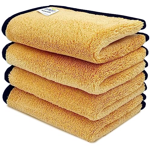 Image of SOFTSPUN Microfiber Hand & Face Wipes 280 GSM 20x30 Cms, 4 Piece Towel Set, (Beige Colour) Super Soft & Silky for Hand, Face and Body - Hypoallergenic Sensitive Skin Wipes & Washcloths.