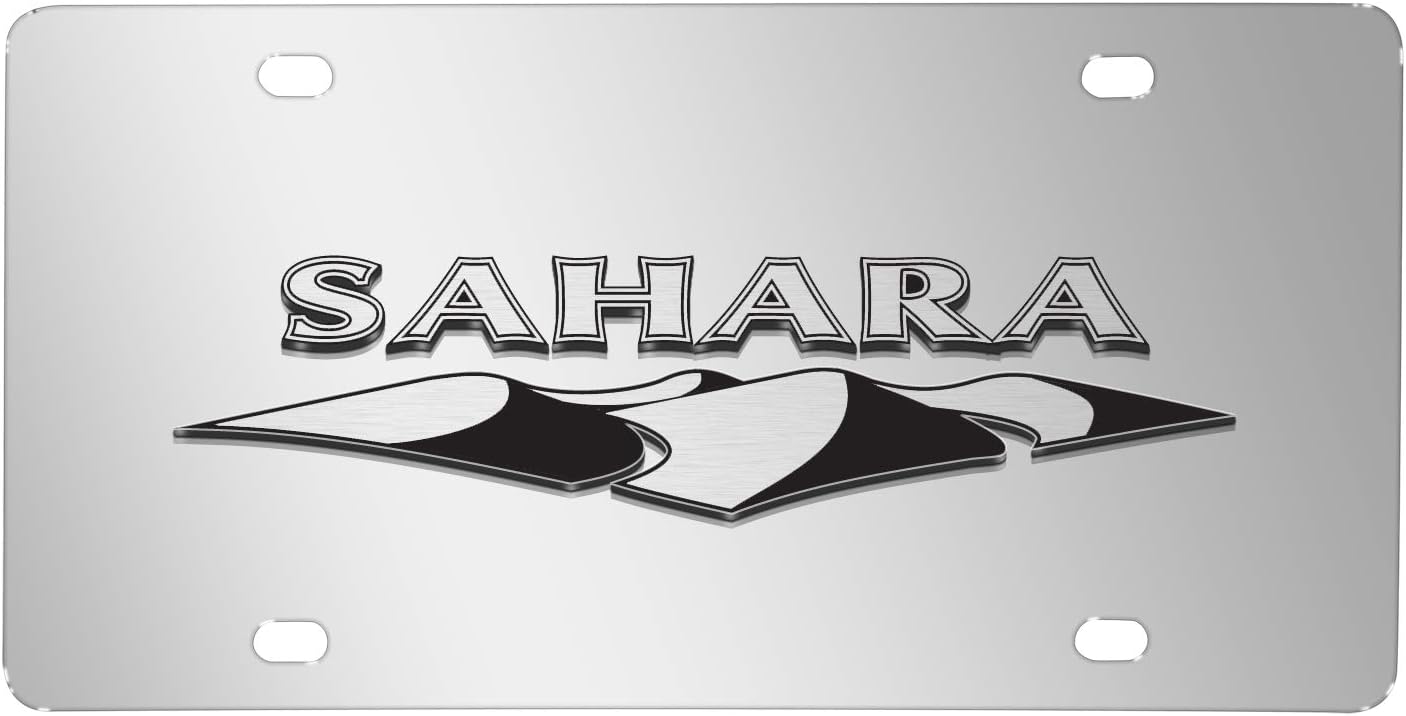 iPick Image for Jeep Wrangler Sahara 3D Dual Logo Mirror Chrome Stainless Steel License Plate - Official Licensed