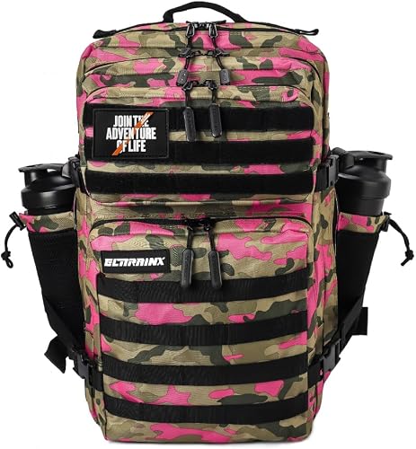 ELITRAINX Mochila Táctica 45L – Mochila Cabina Avión 40x20x25, Crossfit, Oxford 1000D Impermeable, Compartimento Zapatillas, Gimnasio, Hombre y Mujer(Rosa Camuflaje)