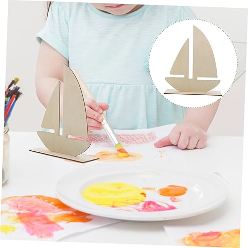 Miniatura 8 de 10 unids DIY Barco Forma Virutas de Madera Sin Terminar Pintura Base de Arcilla para Decoración al Aire