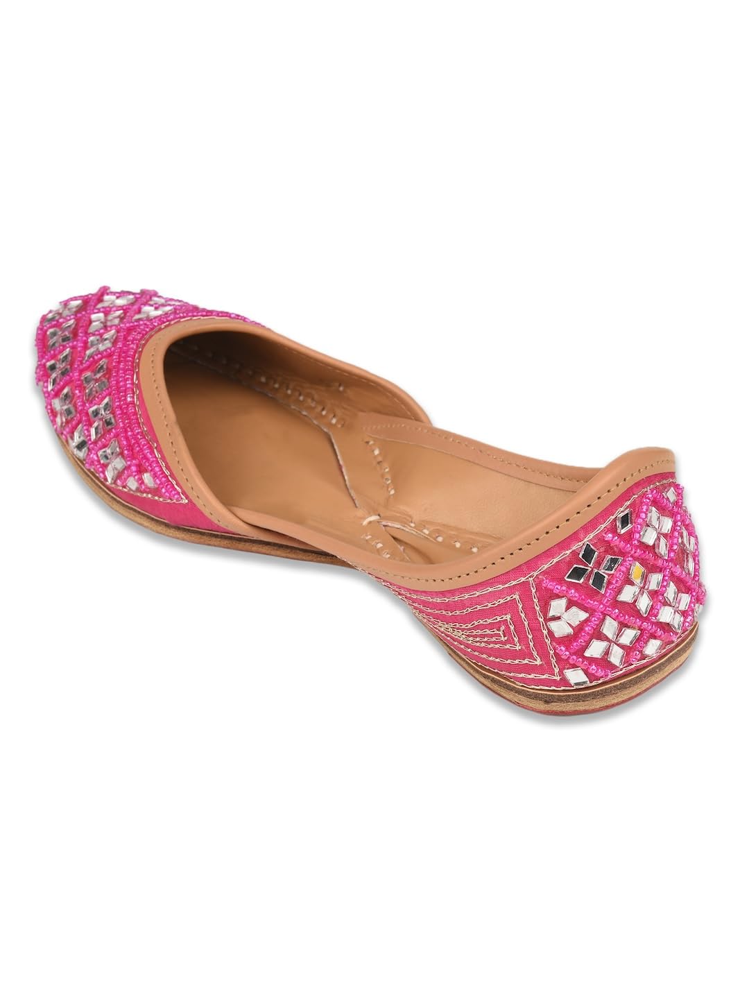 Women Pink Hand Embroidered Leather Punjai Jutti |UK - 3-image-42