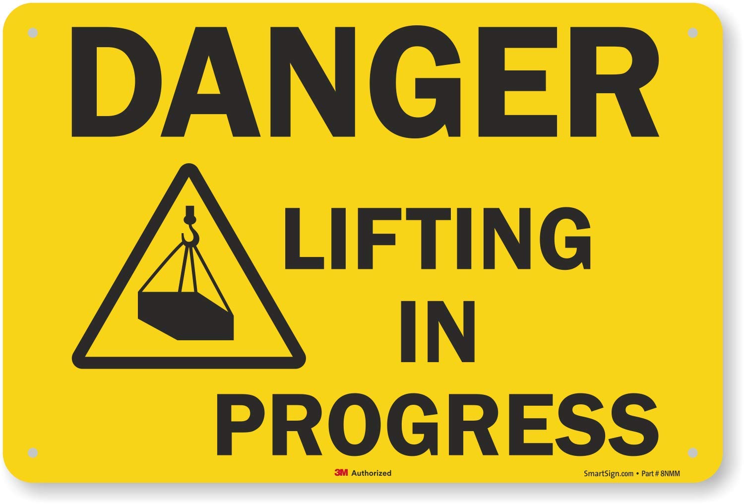 SmartSign 12 x 18 inch “Danger - Lifting in Progress” Crane Safety Metal Sign, 63 mil Aluminum, 3M Laminated High-Intensity Grade Reflective Material, Black and Yellow