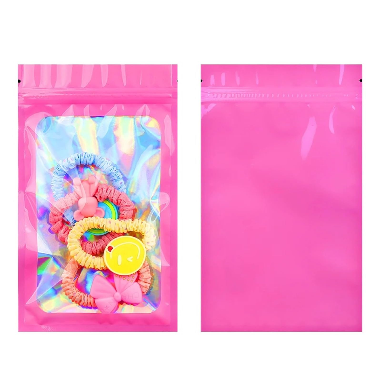Sacchetti a chiusura lampo con olografica a colori da 200 pezzi, bustine for gioielli, collane, cosmetici, for imballaggio for piccole imprese per Alimenti e Campione(Pink,8x13cm)