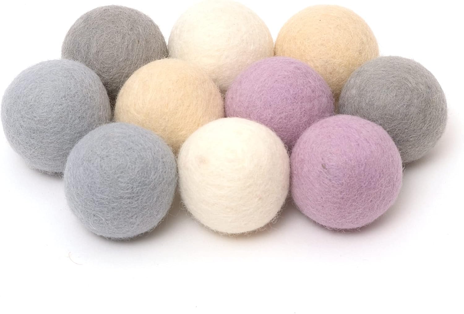 Glaciart One Felt Balls, Felt Pom Poms (10 Pieces) 4 Centimeters - 1.6 Inch, Handmade Felted 5 Pastel Lilac Colors Balls for Cats, Felting and Garland