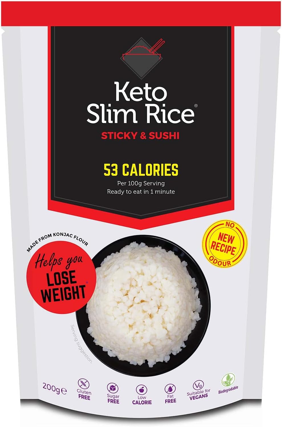 Eat Water Slim Sticky Rice (5 x 200g) | Low Calorie Konjac Rice Alternative | No Drain Ready to Eat | Low Carb, Keto, Vegan, Gluten Free, Fat Free, High Fibre Shirataki Rice for Sushi & Meals