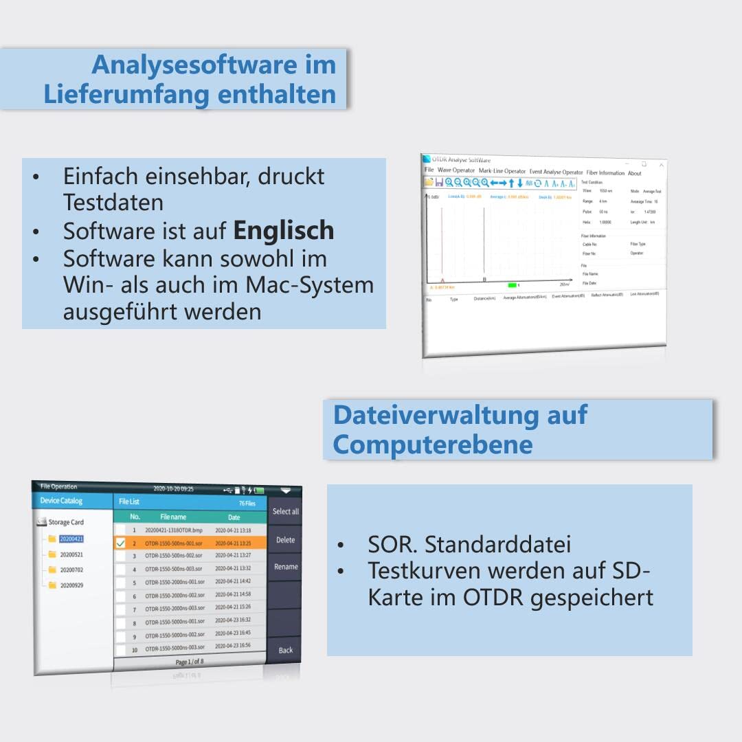 OTDR Messgerät 1310/1550nm 26/24dB 4,3-Zoll-Touchscreen 11-in-1 Single Mode VFL OPM OLS Event Map RJ45 FC/UPC SC ST LC NK4000D