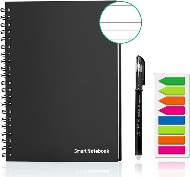 GUYUCOM Reusable Notebook A5 lined, Quick Sketch Cloud Storage, Save, Organize and Smart Search to Maximise Productivity (Black)