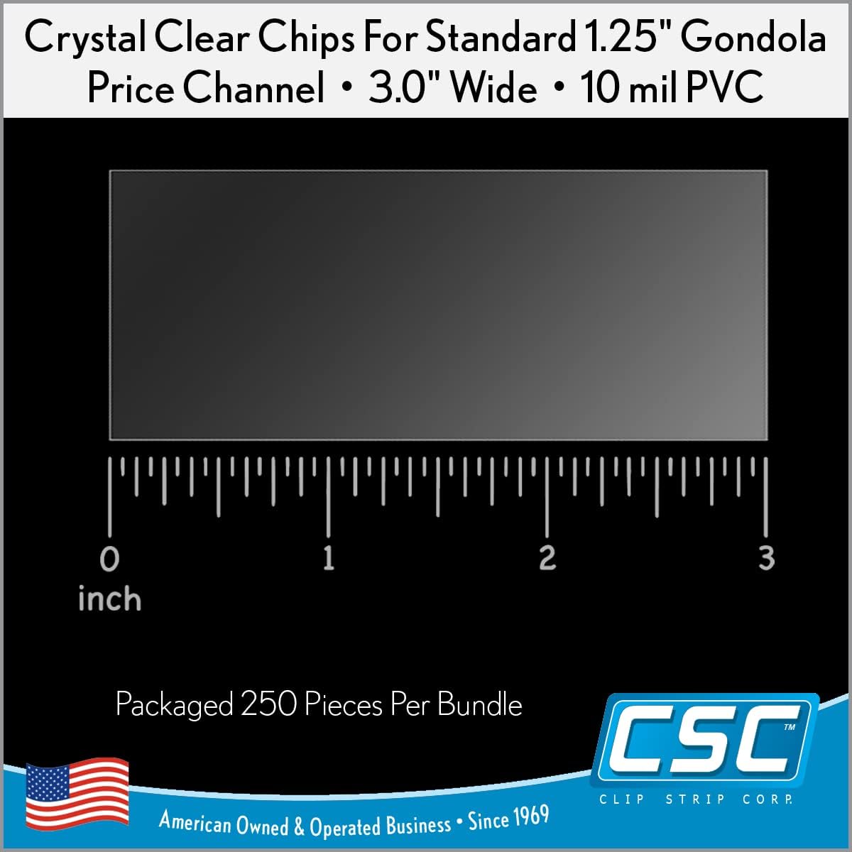 Price Data Channel Label Holder Chips, Clear Plastic Tags, 3" L x 1.25" H, 10 Mil Thick, Gondola Shelf Edge, Reusable, Made for Point of Purchase Shelf Molding by Clip Strip Corp.