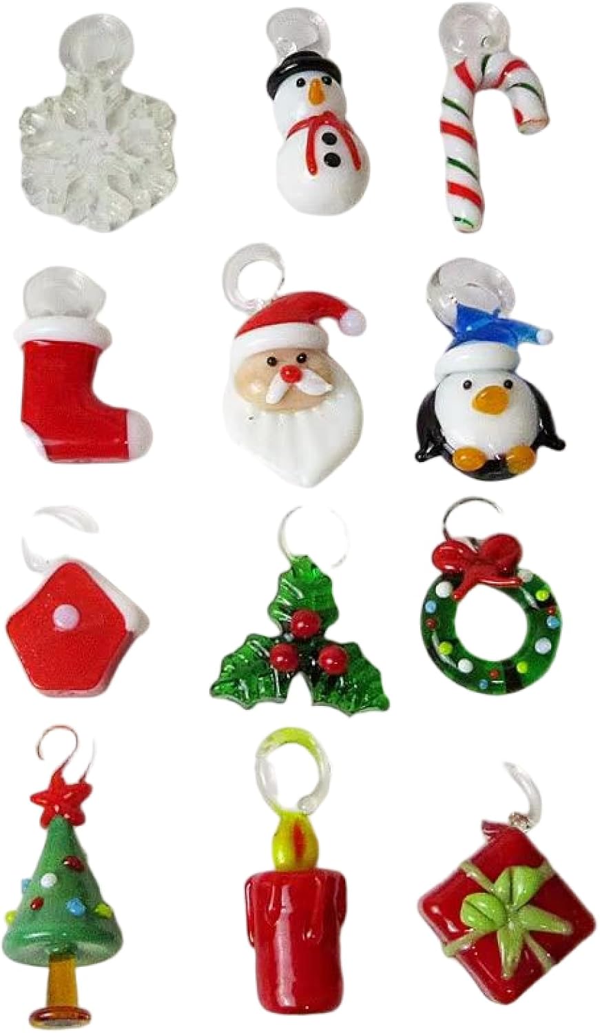 Handmade Transparent Glass Christmas Tree Figurine with 12 Pendant Accessories, Home Table Xmas Decor Ornament Set (15cm)