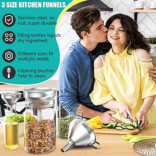Funnel, Funnels For Kitchen Use, 9 Pieces Stainless Steel Funnel Set Cooking Funnel, Large Filter Funnels, Canning Funnel Set Transfer For Oil, Liquids, Kitchen Funnel With Brush 3 Removable Strainer #TOP5