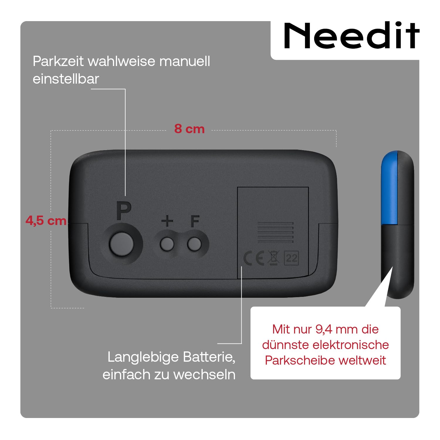 Needit Parkscheibe ParkMicro PS1800 800mm x 45mm x 10mm Autoadhesivo