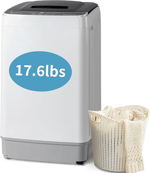 Winado Full Automatic Washing Machine, 17.6Lbs Top Load Portable Washer with Drain Pump, 10 Wash Programs 8 Water Level Washing and Dryer Combo, 2 in 1 Washer and Dryer for Apartments, RV, Camping