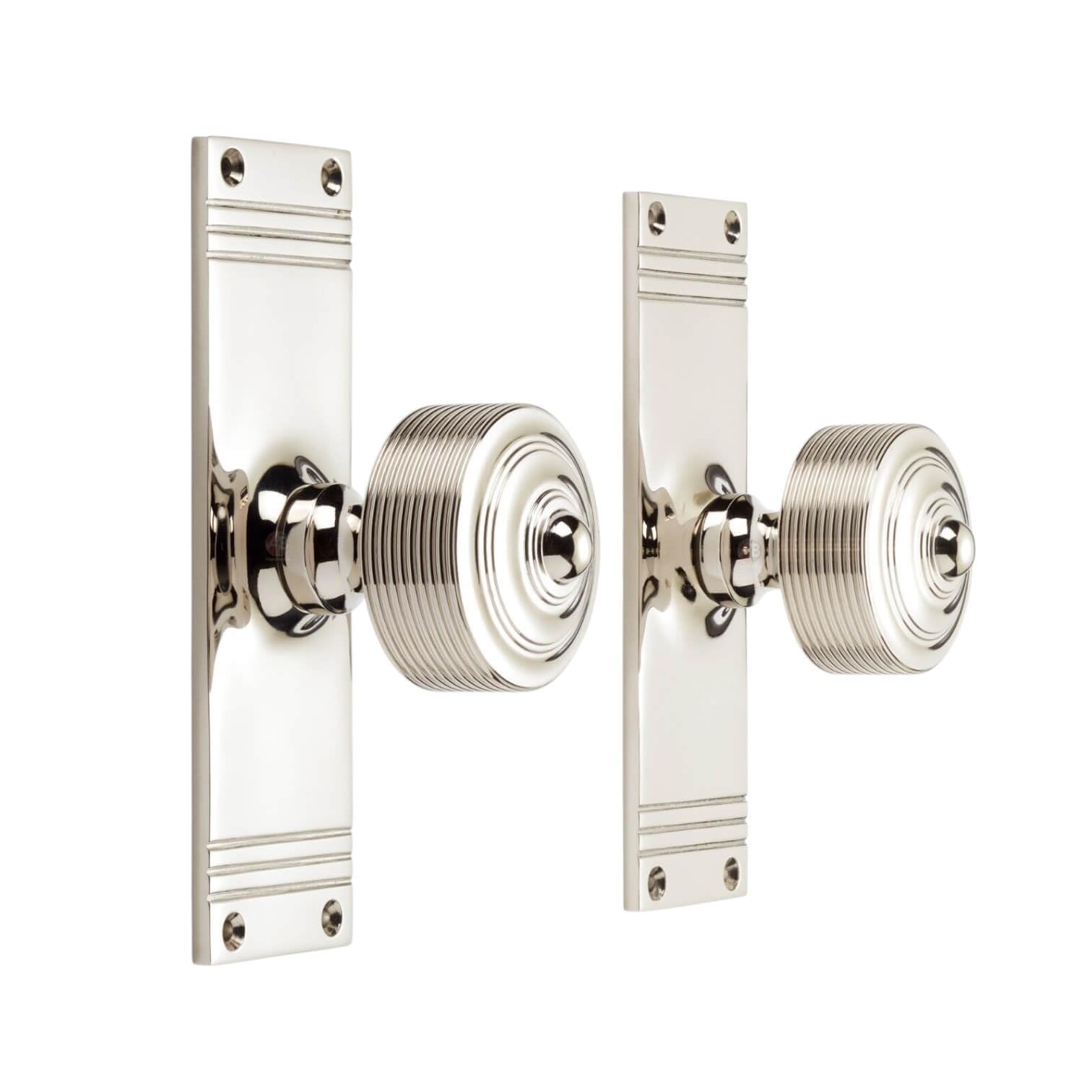 Ab Hardware Polished Nickel Reeded Door Knobs On Backplate Solid Unsprung Victorian Pair