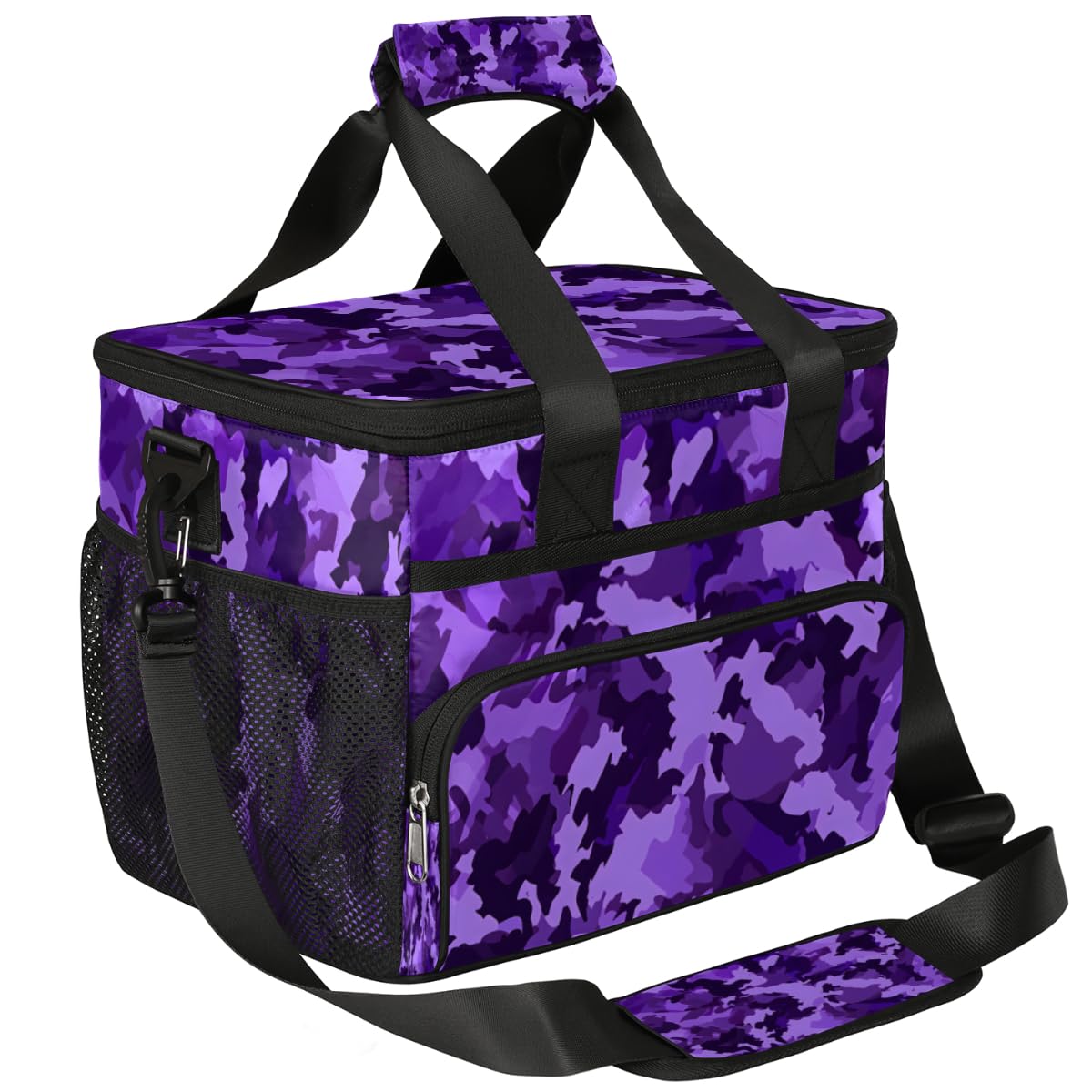 Purple Black Camo Insulated Picnic Backpack Lunch Box for Women Men Picnic Basket Tote Lunch Bag Picnic Bag Portable Lunch Bags for Picnic, Beach, Work, Trip,Office, Camp Camouflage Texture
