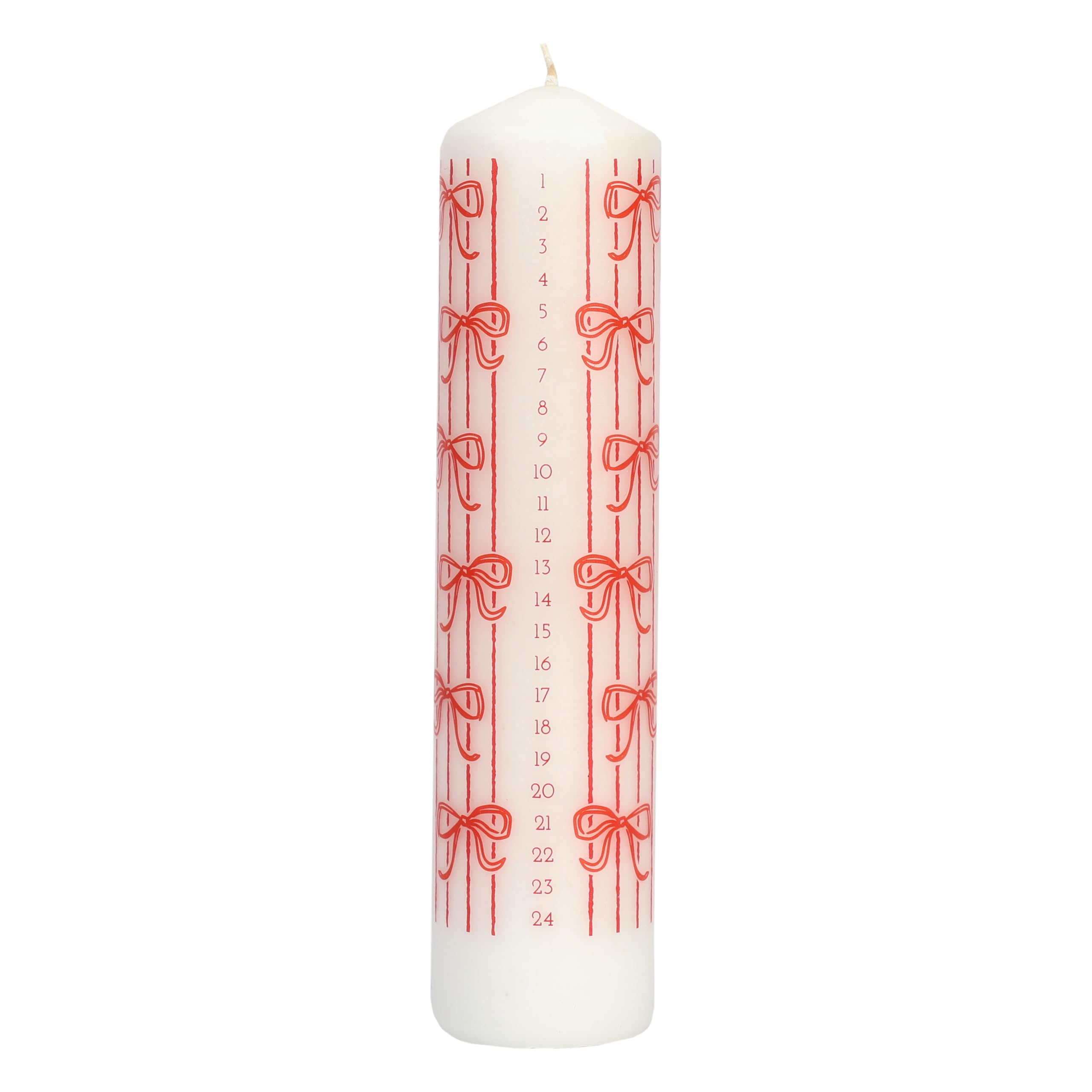 Talking Tables Bow Christmas Pillar Advent Candle for Wreath 20cm Premium Unscented Wax, Dates to Countdown to Xmas Day Statement Table Decoration Home Décor Red and White