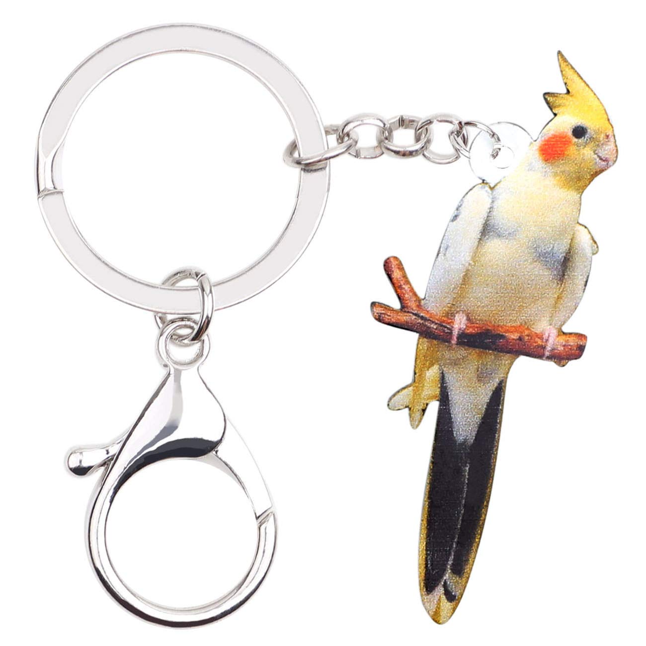 Weveni Women's Yellow Acrylic Cockatiel Parrot Keychain White Bird Keyring Cute Jewelry Charms For Girls (Yellow)