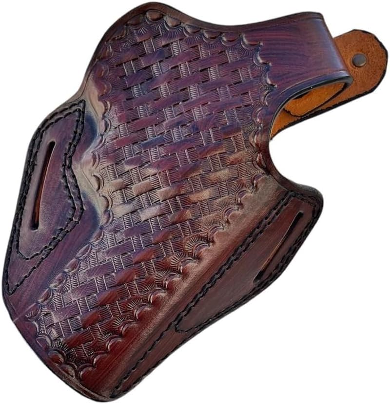 Leather Belt Holster Fits Colt Python, King Cobra 357 Magnum, Thumb Break, Genuine Leather, Handmade, Basket Weave