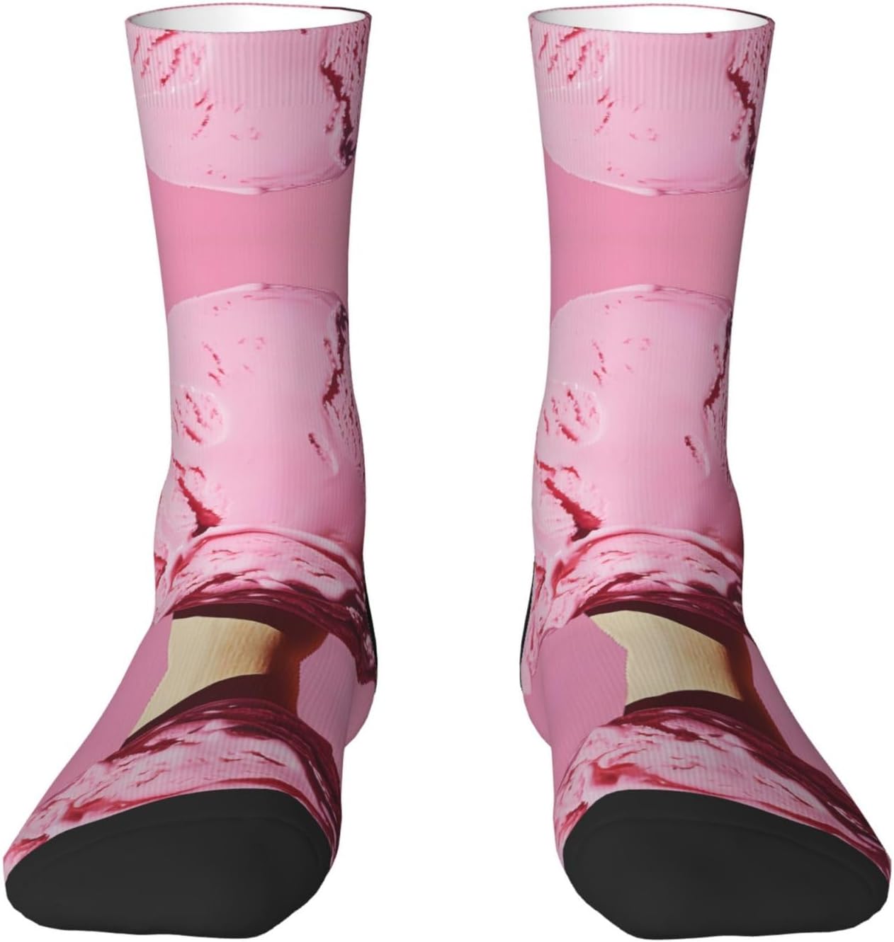 Super ice cream Picture White Men's and women's contrast-colored mid-calf sports socks, breathable hiking socks