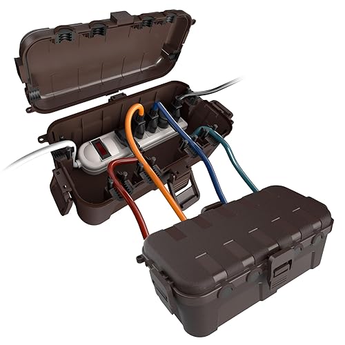Miniatura 23 de Flemoon Caja eléctrica mediana para exteriores (11.5 x 5.2 x 4 pulgadas), cubierta de cable de extensión impermeable IP54 con 6 puertos de entrada