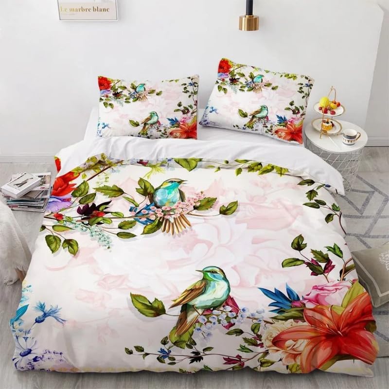 Housse de couette 140x200 fleurs en microfibre avec 2 taies d'oreiller