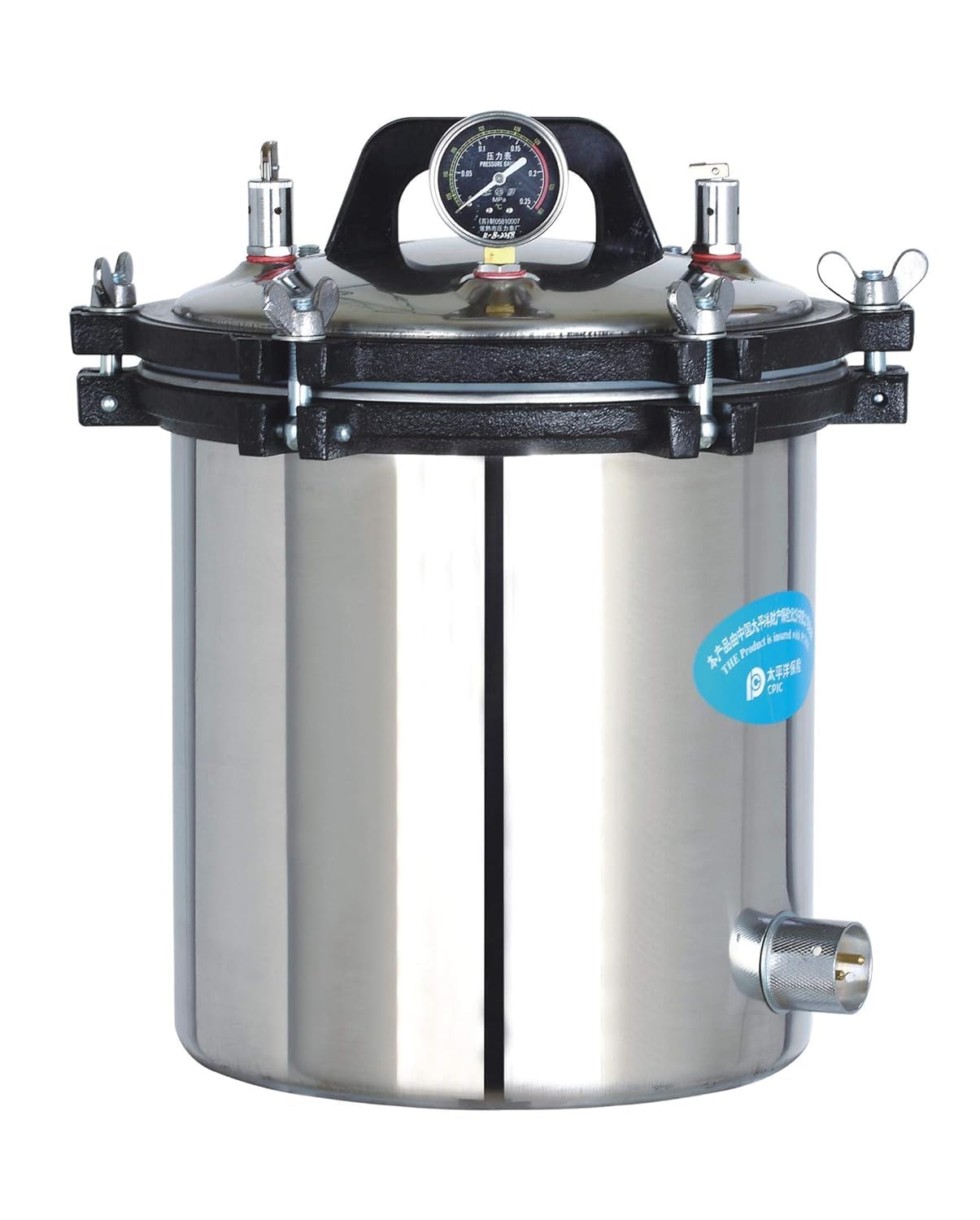 24L Portable Steam Sterilizer,Class N Autoclave High Pressure Stainless Steel Sterilization YX-24LM