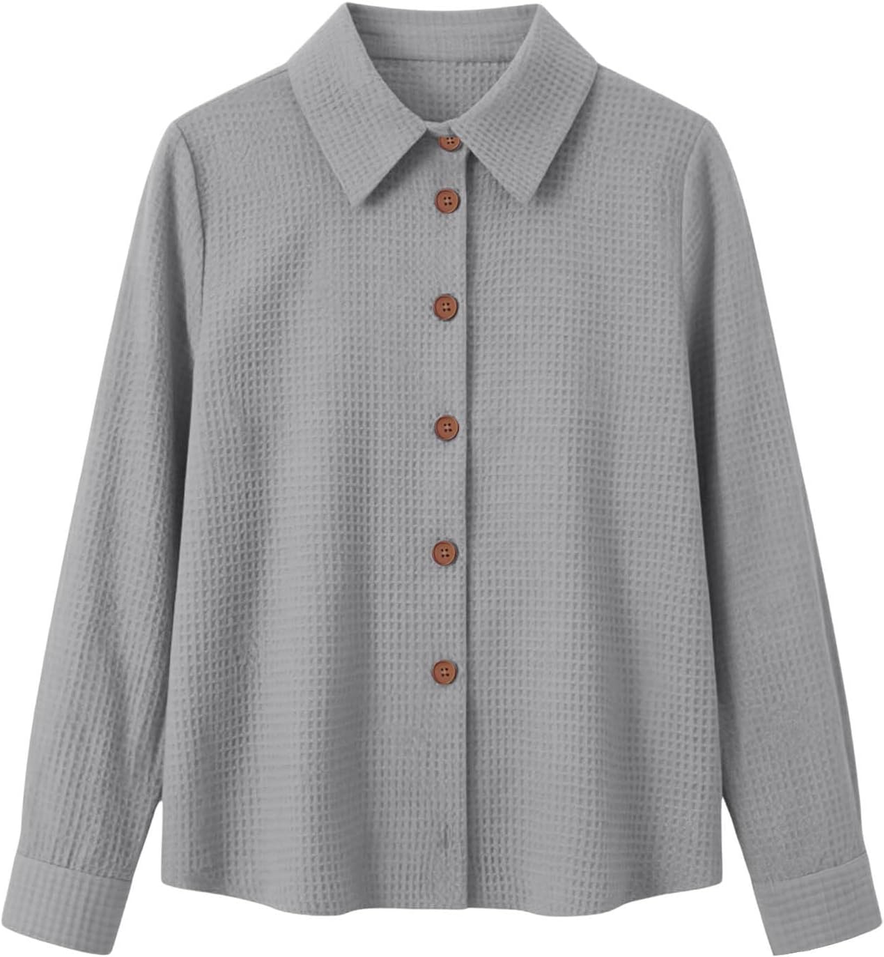 Waffle Knit Blouses for Women Button Down Long Sleeve Collared Loose Shirts Trendy Fall Winter Casual Office Tops