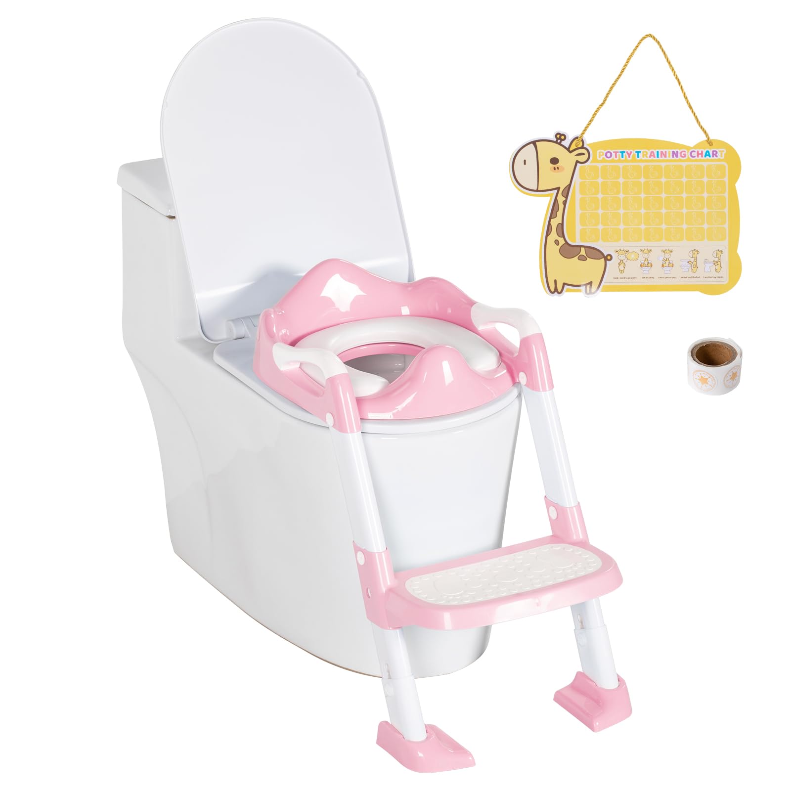 BRINJOY Töpfchentrainingssitz mit Tritthocker, Leiter, Töpfchentoilettensitz mit Töpfchentrainingstabelle und gepolstertem Griff, Kinder-Töpfchentraining, Toilettenstuhl für Mädchen und Jungen, mit