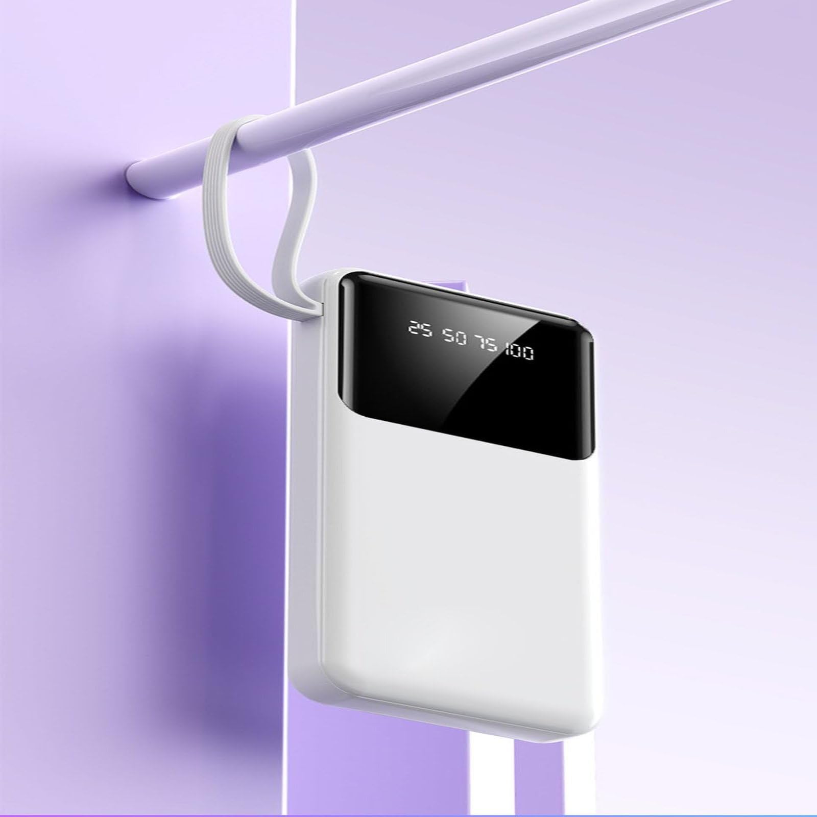 Caricabatterie Portatile Power Bank 20000Mah Display Power Bank, Ricarica Rapida, Power Bank per Ricarica Rapida del Telefono Cellulare, Alimentatore Mobile A 4 Fili,Rosa