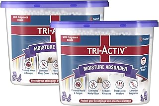 Tri-Activ Moisture Absorber | Absorbs upto 600ml Each|Pack of 2 | Dehumidifier for Room Moisture | Air Freshener & Humidity Absorber for Wardrobe, Toilet & Car | Prevents Mould, Fungus, Odour|Lavender