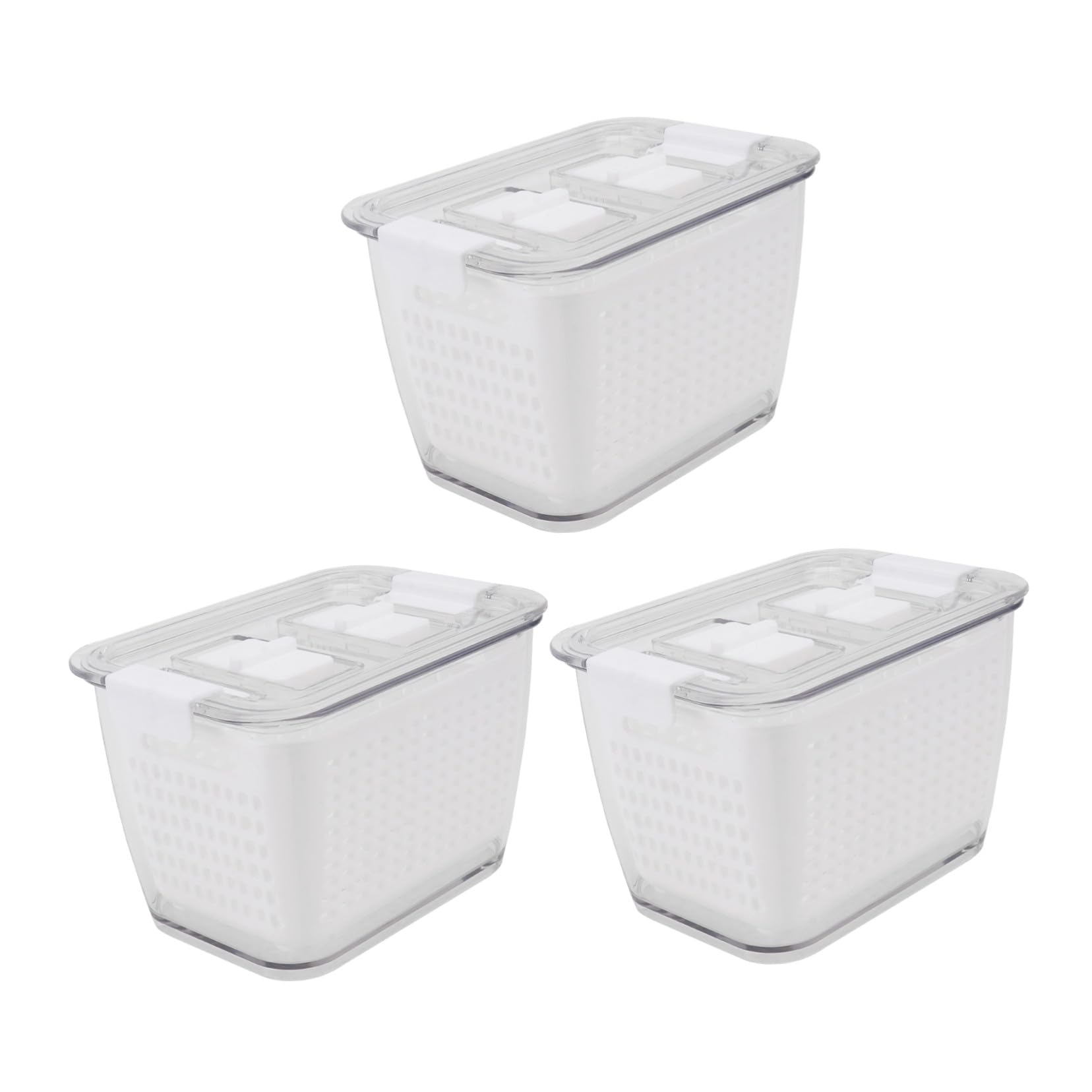 IMIKEYA Set 3 Pezzi Scatole per Conservazione Alimenti Struttura Drenante in Plastica Bianca per Frutta e Verdura Tenuta e Chiusura Ermetica per Frigorifero