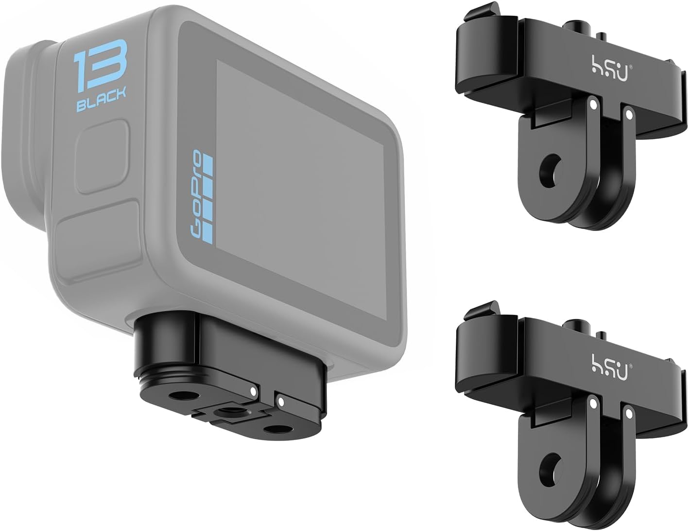 HSU Magnetic Latch Mount for Hero 13 Black/Max 2, Quick Release Mount with 1/4''-20 Screw Hole Tripod Connector Port, Metal Dual-Latch Design, Mission 1/1 PRO Accessory (2 Pack)