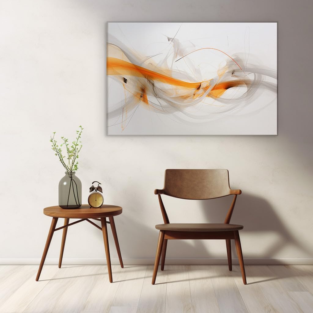 Canvas for Living room. Smoke and Cosmos Entwined: The Vivid Dance of Orange and Gray in Abstract Art, 27 x 18 inch Canvas Wall Art - Ready to Hang