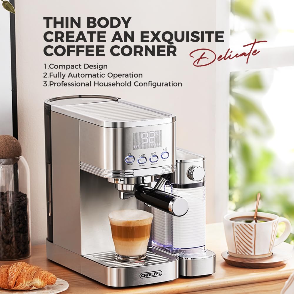 CAFELFFE MK-801 20 Bar Espressomaschine & Dual Boiler Kaffeemaschine mit Auto Milchaufschäumer für Cappuccino & Latte & Espresso, PID Temperaturregelung & Selbstreinigung, Edelstahl