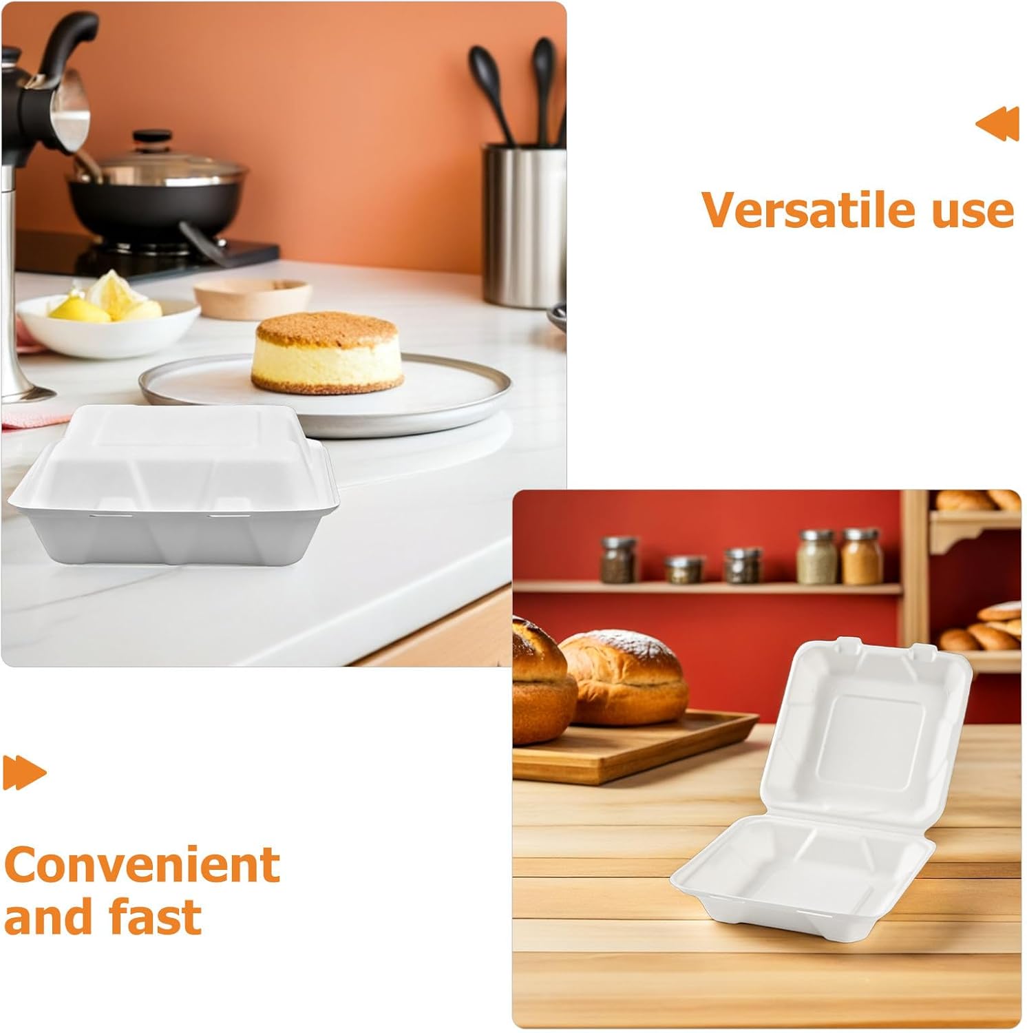 FUOYLOO 50pcs Clamshell Take Out Food Containers - Burger Packaging Box - Disposable Lunch Box for Sandwich Salad Dessert Meal Prep Packaging