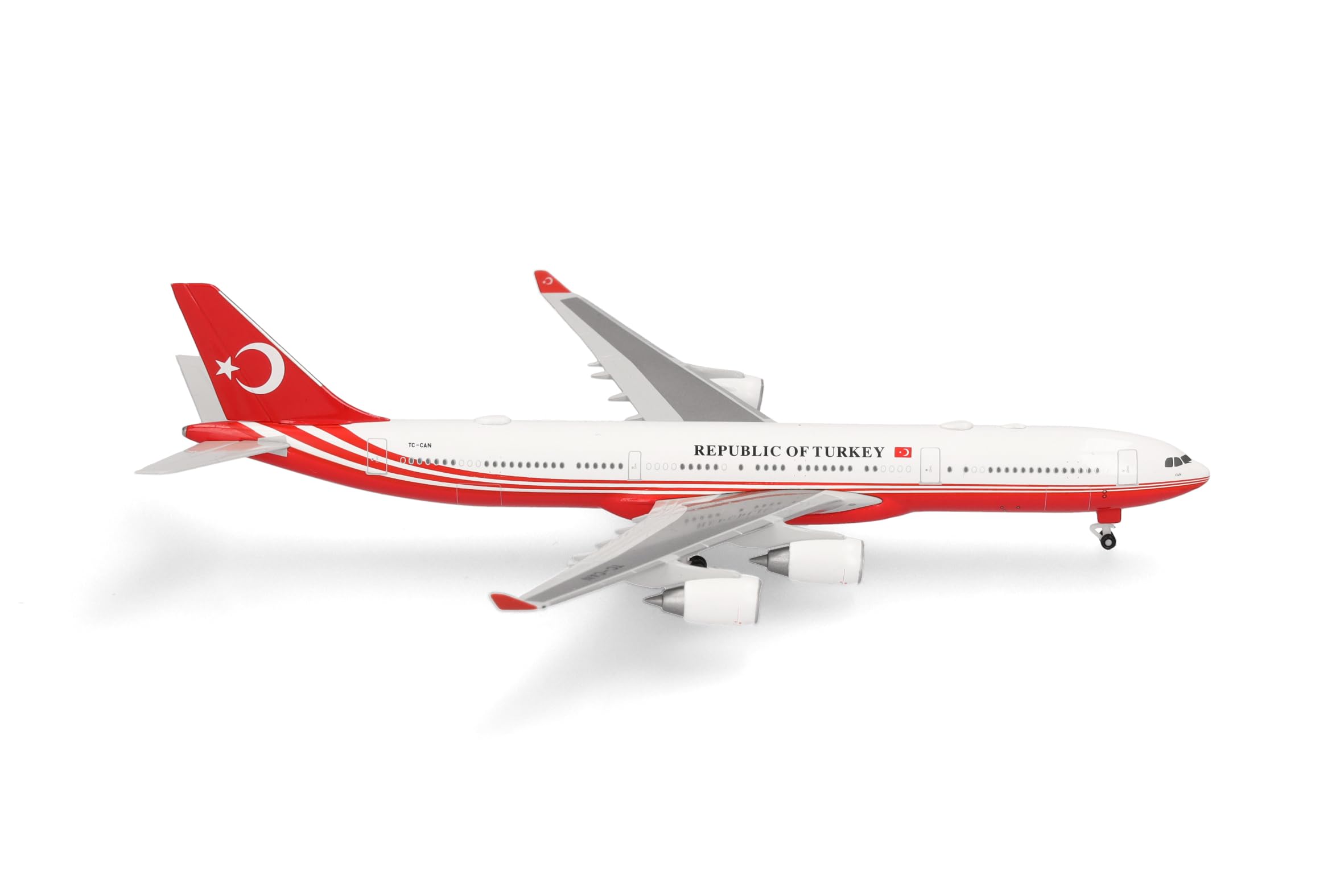 Herpa model samolotu Turkey Government Airbus A340-500, miniatura w skali 1:500, model kolekcjonerski, bez podstawki, metal