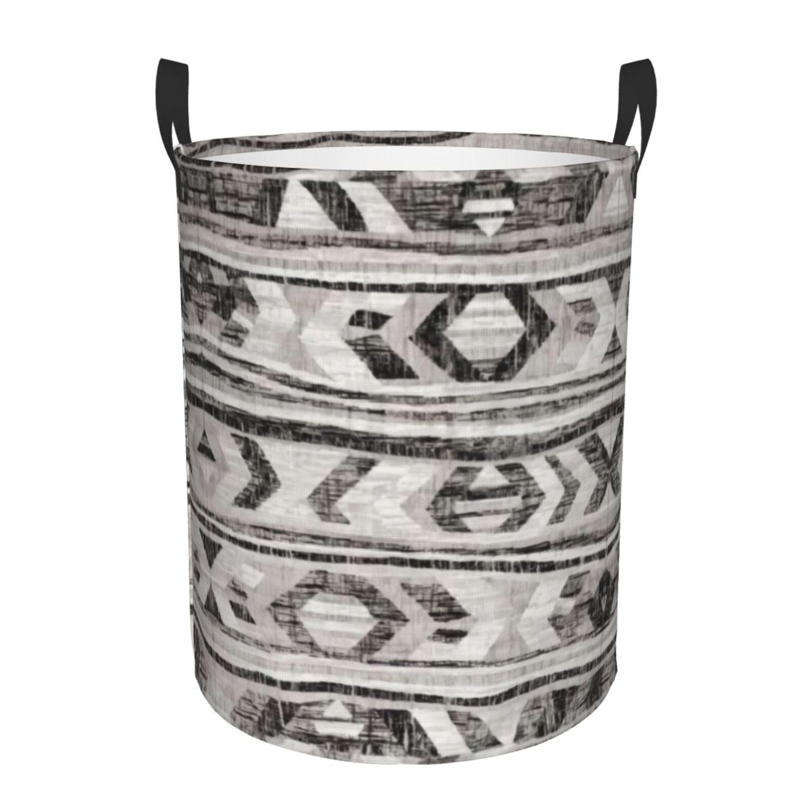 S Circular Hamper – Collapsible Grey Tribal Print Laundry Basket