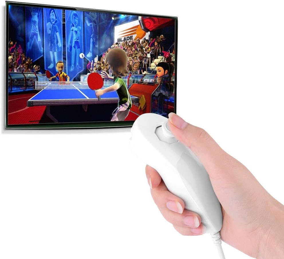 Nunchuk Nunchuck Controller Remote Video Game Handle Gamepad Curved for Nintendo Wii(White)