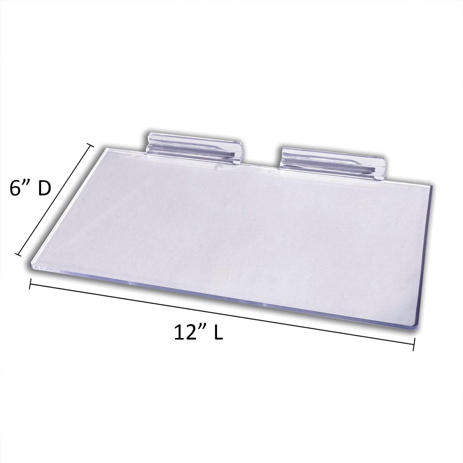 STORE FIXTURES DIRECT Large Clear Acrylic Slatwall Shoe Shelf, 6" D x 12" L Flat Plastic Display Shelf Made with .16" Thick Styrene, 10 Pack