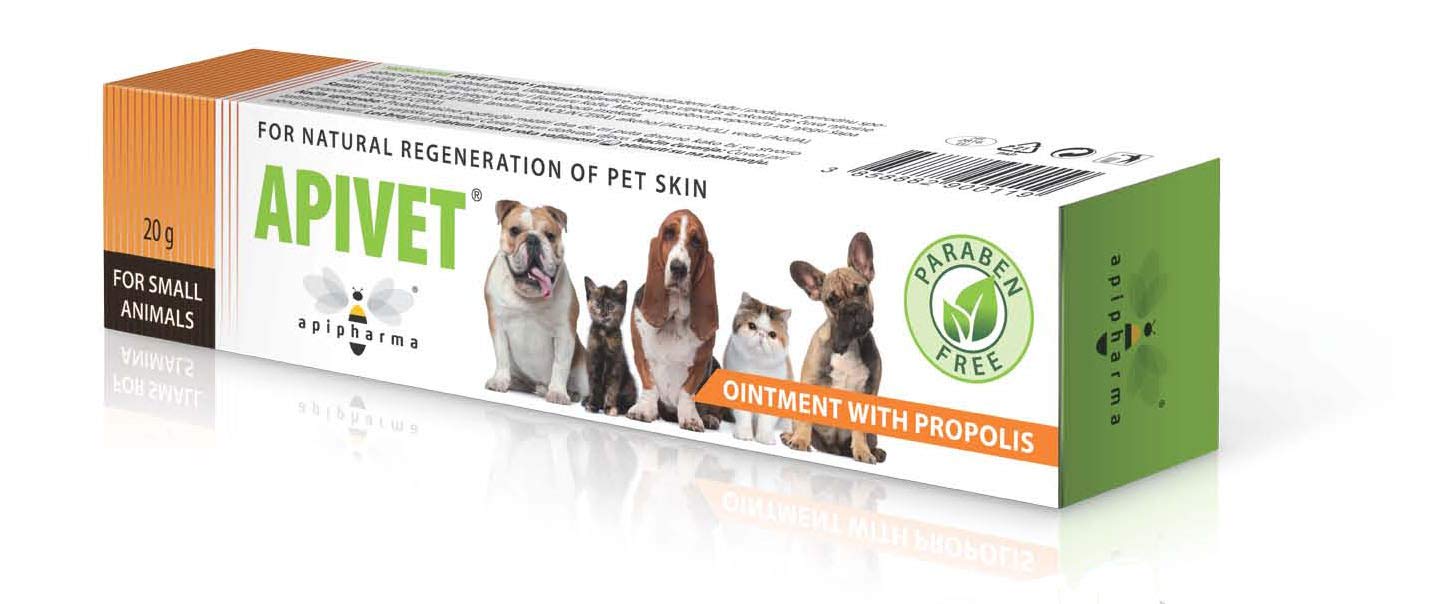 Apivet Natural Skin And Paw Soother - Healing And Protective Ointment With Propolis - For Skin, Paws, Red Spots, Tears, Stains, Itching - 20g
