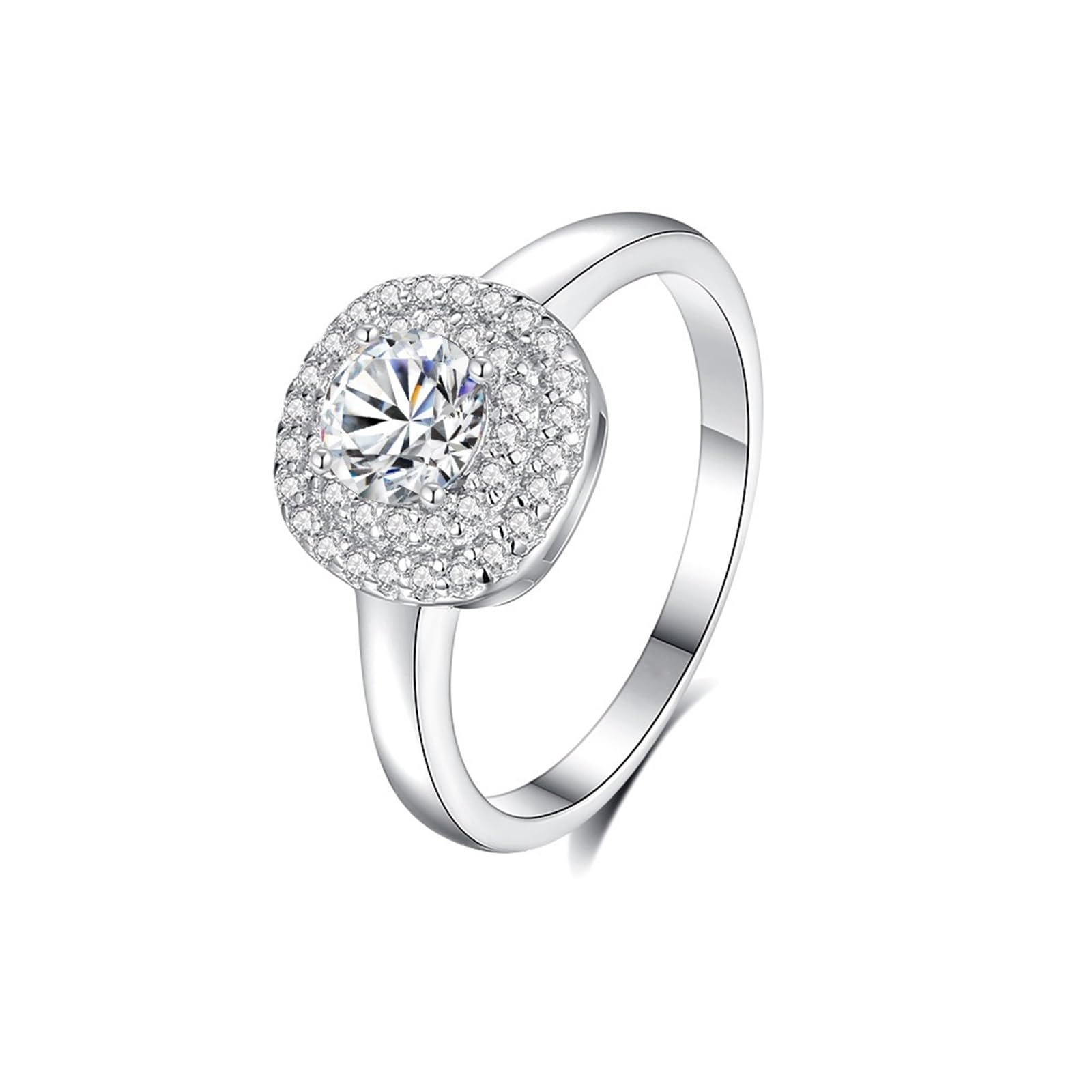 Pierścionek damski z białego złota, pierścionek zaręczynowy, prawdziwe złoto, 0,5 ct Moissanite Halo, pierścionek ślubny dla kobiet