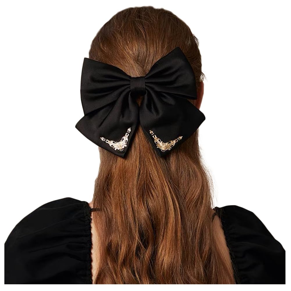 JKQBUX French hair bow clip Court retro big Bow Barrettes Hair Clip Hair Bow Clip Hair Accessories for Women Girl Wedding Party Christmas
