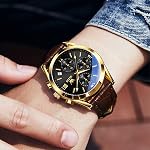 Olevs Montres pour hommes Bande en cuir analogique Hommes Montres d'affaires pour hommes Grande montre de robe de visage Hommes Facile à lire Montres de poignet pour hommes avec jour Date de luxe deux tons arabes chiffres hommes montres