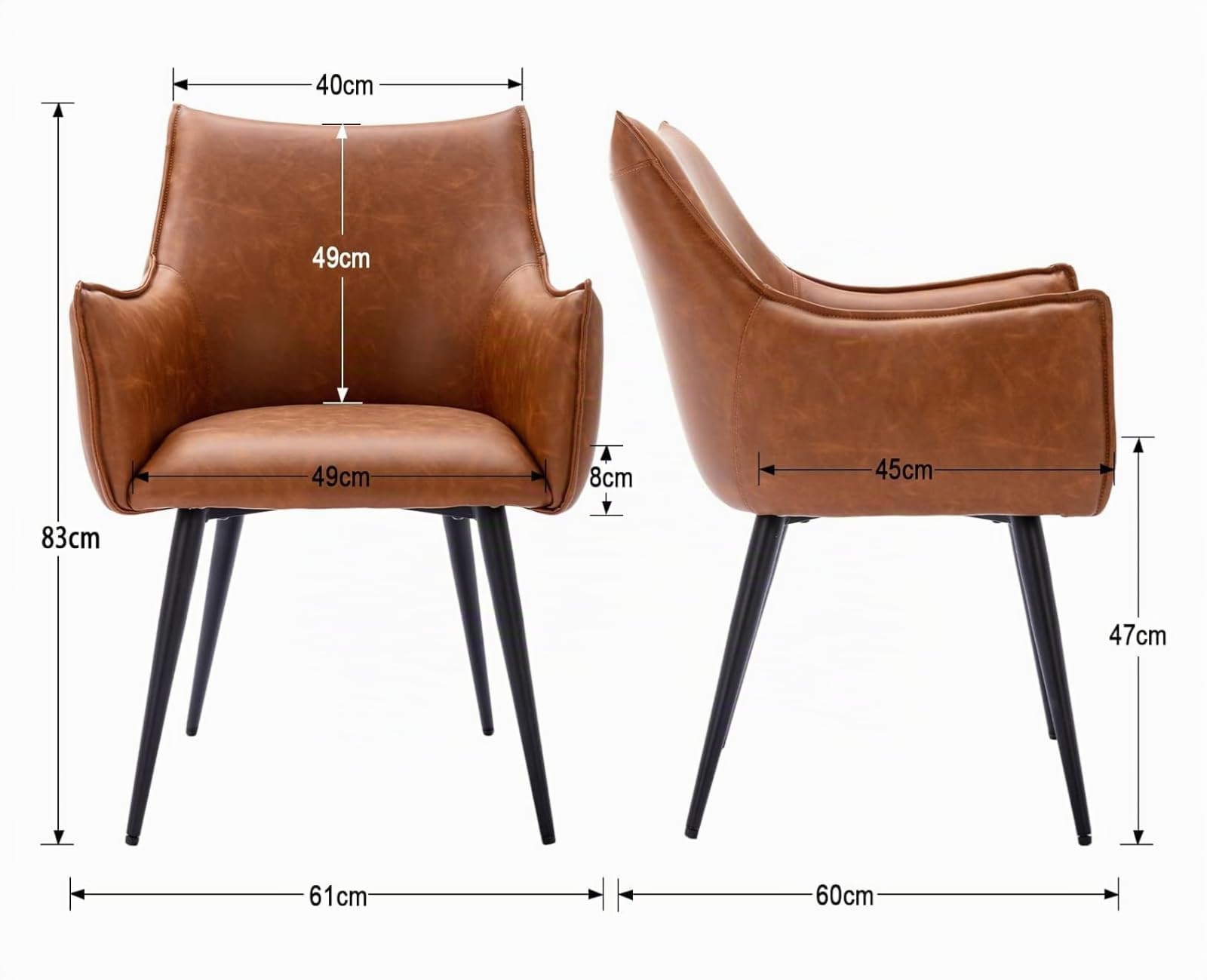 Ya-Home Sillon Lectura Individual de Cuero con Apoyabrazos, Butacas de Salón con Cojin Grueso y Patas de Metal, Silla de Salón para Hogar/Cocina/Cafe,Marrón