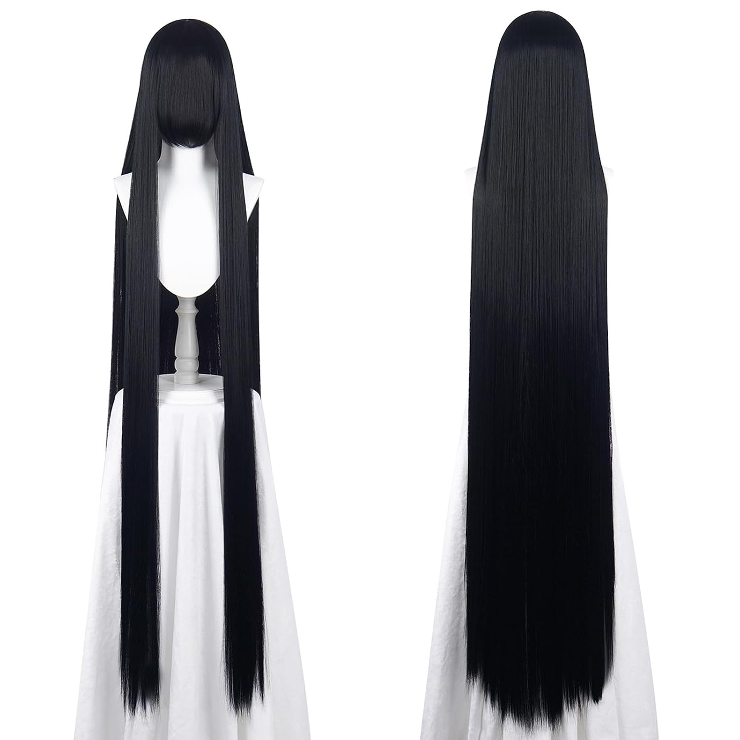 60” / 150CM Extra Long Straight Wig with Bangs Synthetic Hair Cosplay Wigs for Women Halloween Party Costume Wigs (Black 09)