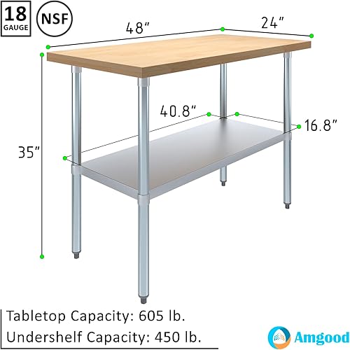 Miniatura 3 de AmGood Mesa de trabajo superior de madera de arce con estante inferior ajustable (36 pulgadas de largo x 18 pulgadas de profundidad)