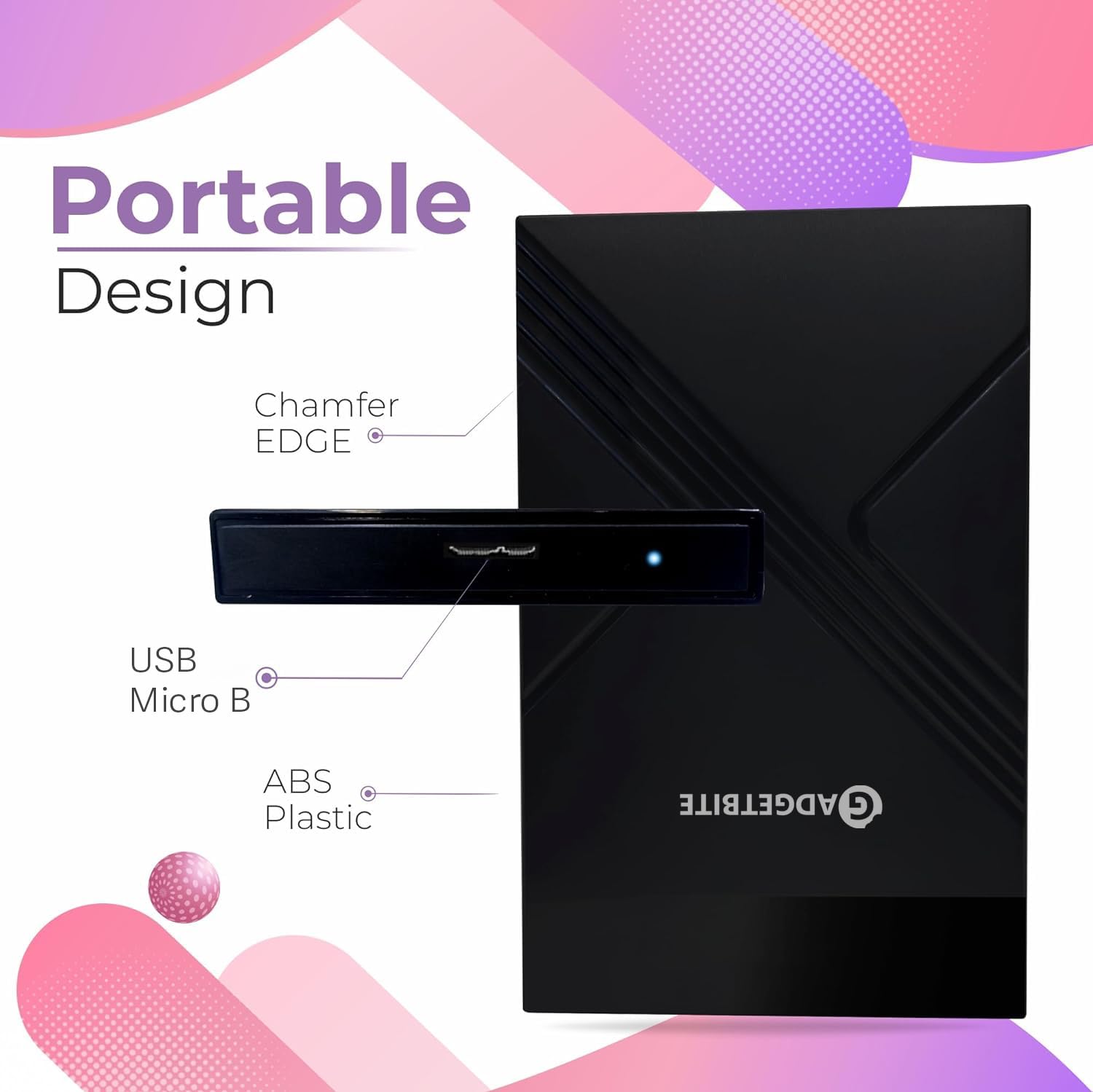 Gadgetbite Boîtier pour disque dur externe sans outils avec vitesse de transfert rapide jusqu'à 5 Gbit/s et capacité de stockage jusqu'à 4 To avec SSD/HDD 2,5 SATA (noir, USB vers Sata)