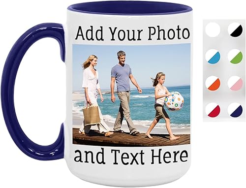 Taza de café de cerámica personalizada de 15 onzas con foto, imagen y texto personalizados, regalos novedosos personalizados para el día de V,