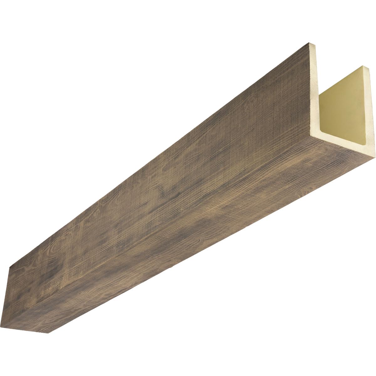 heritage timber rustic sawn faux wood beam, 3-sided (u-beam), 3 1/2"w x 3 1/2"h x 96"l, smokey brown finish