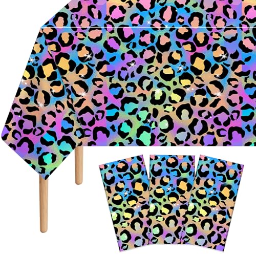 Amscan Plastic Tablecover - 54 x 108 Inches, Rainbow Cheetah Print