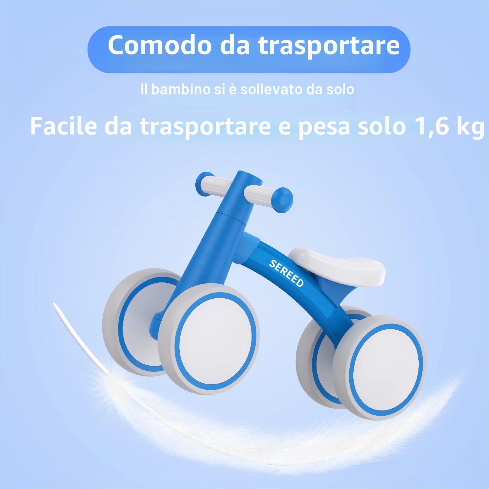SEREED Bicicletta per bambini a partire da 1 anno, giocattolo per bambini da 12 a 24 mesi, prima bicicletta senza pedale con 4 ruote per ragazzi e ragazze, regalo di primo compleanno